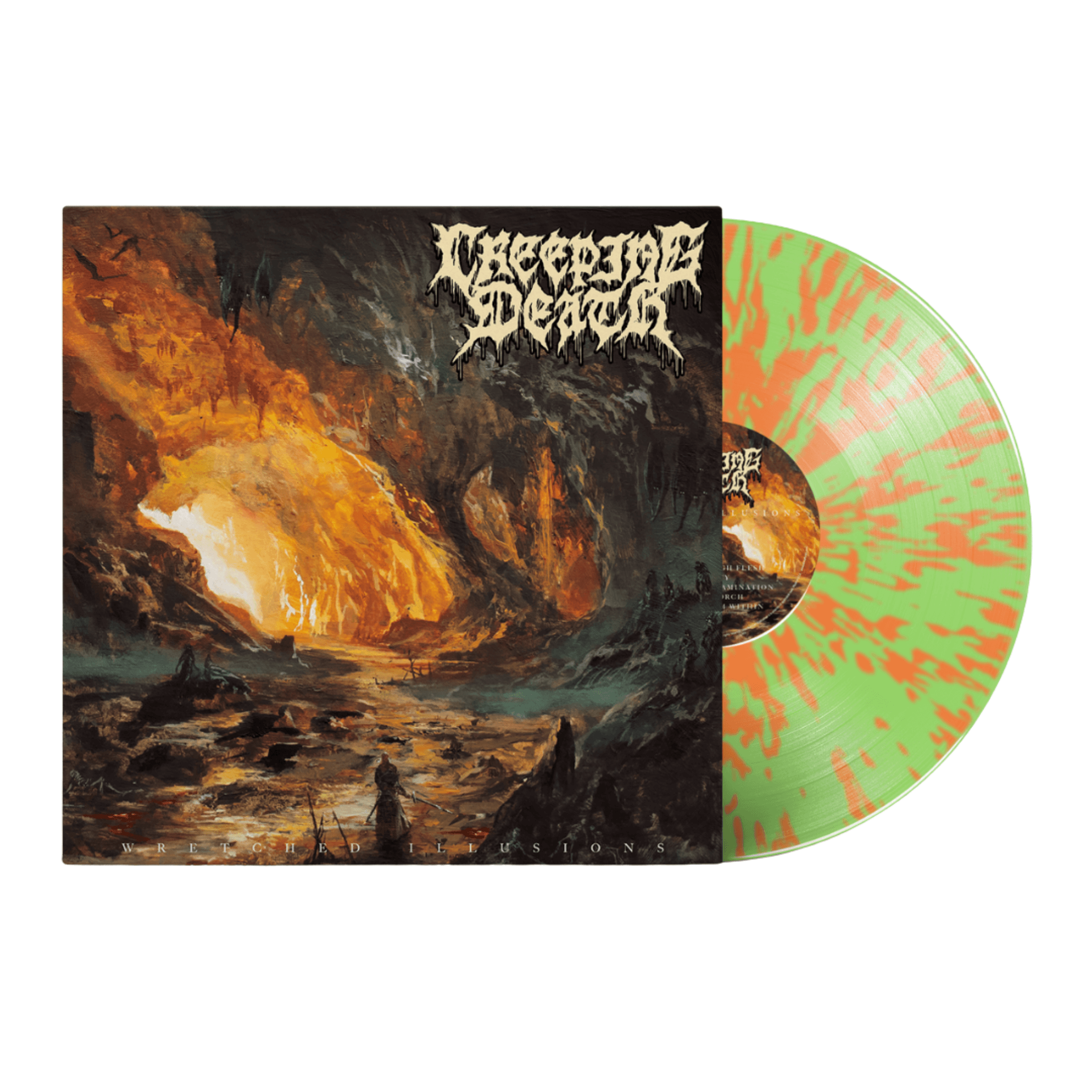 Creeping Death - "Wretched Illusions" Glow In The Dark Splatter Vinyl (Blemished)