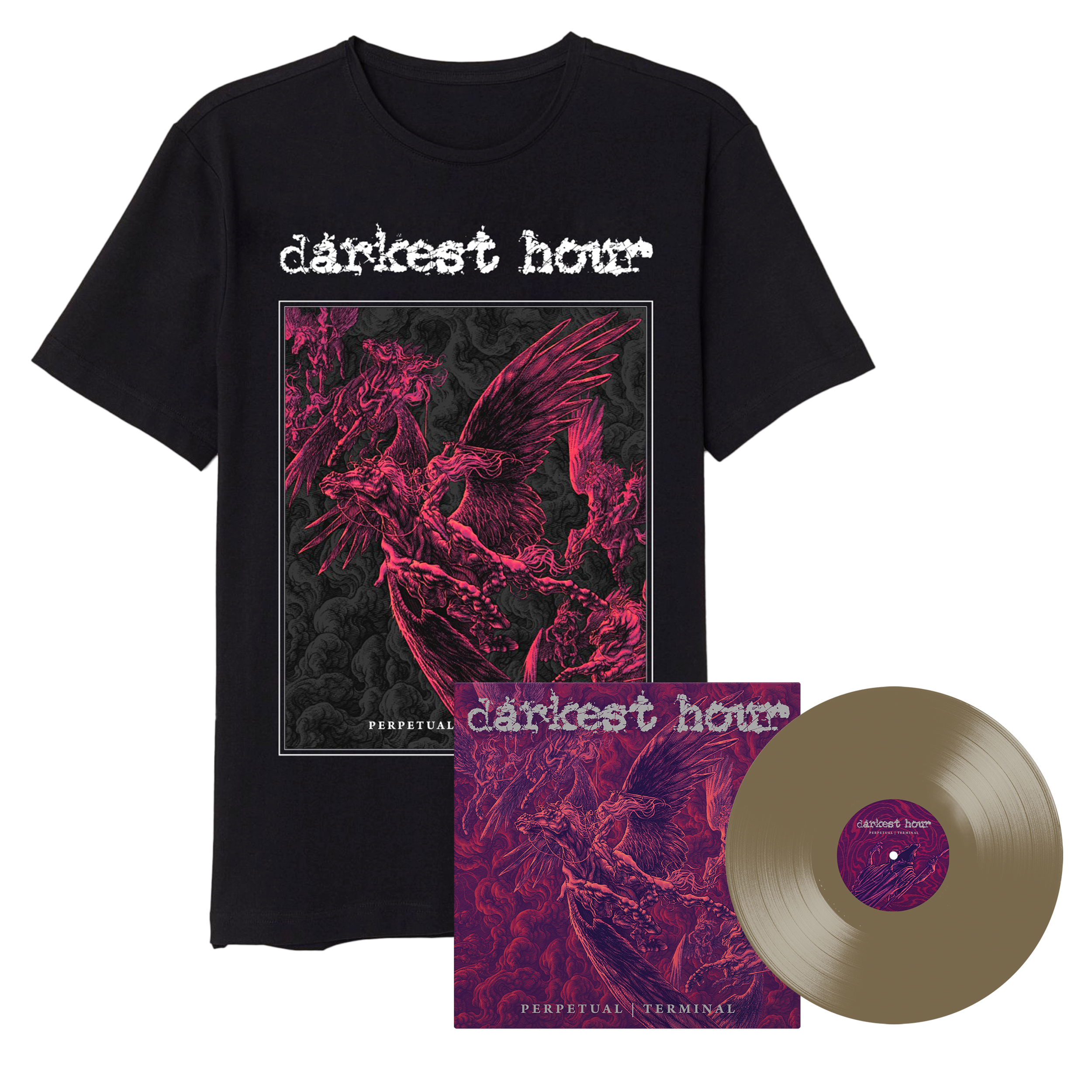 Darkest Hour - Perpetual Terminal Shirt + Vinyl (Gold Nugget) Bundle