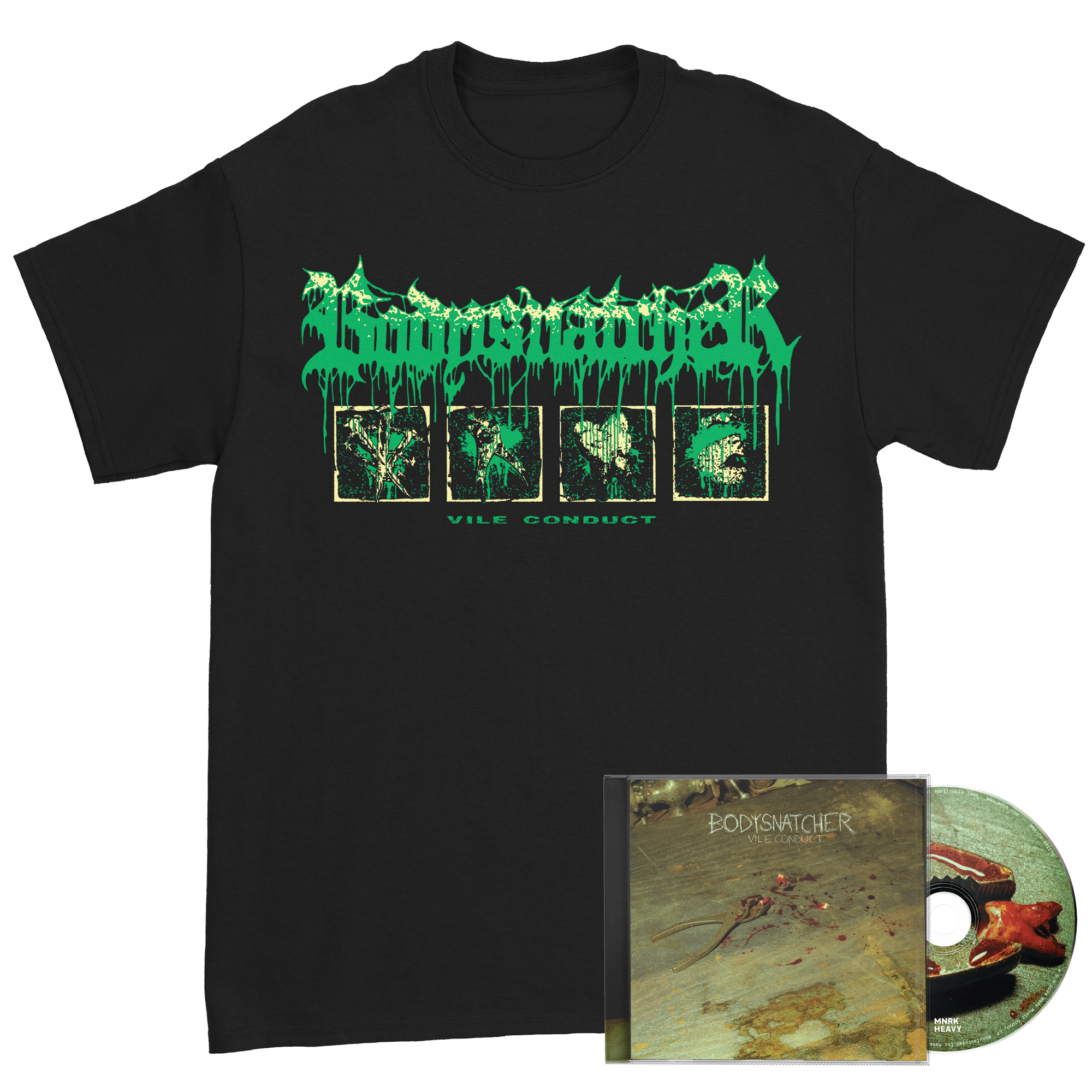 Bodysnatcher - Vile Conduct Green Tee + CD Bundle