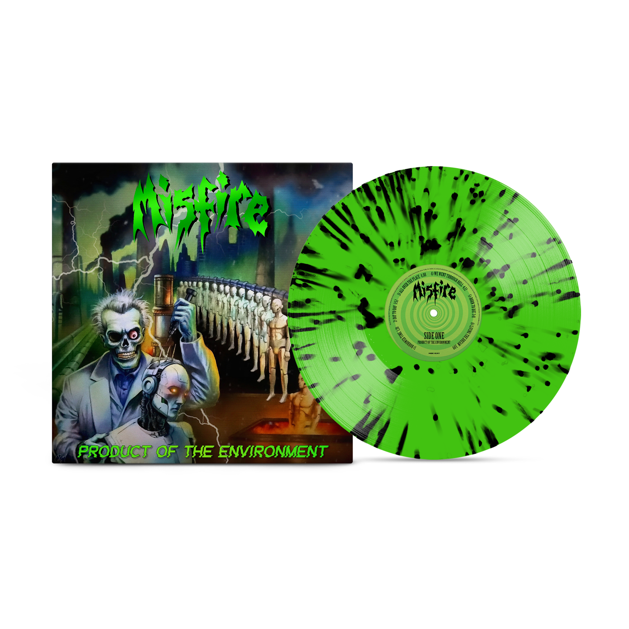 Misfire - Product Of The Environment Neon Green with Black Splatter Vinyl